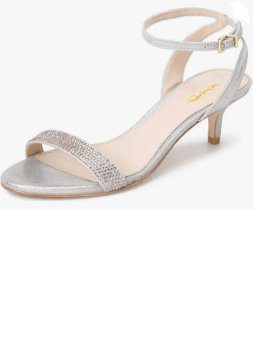 XYD Silver Open Toe Ankle Strap Sandals Wedding Kitten Heels Rhinestones Shoes